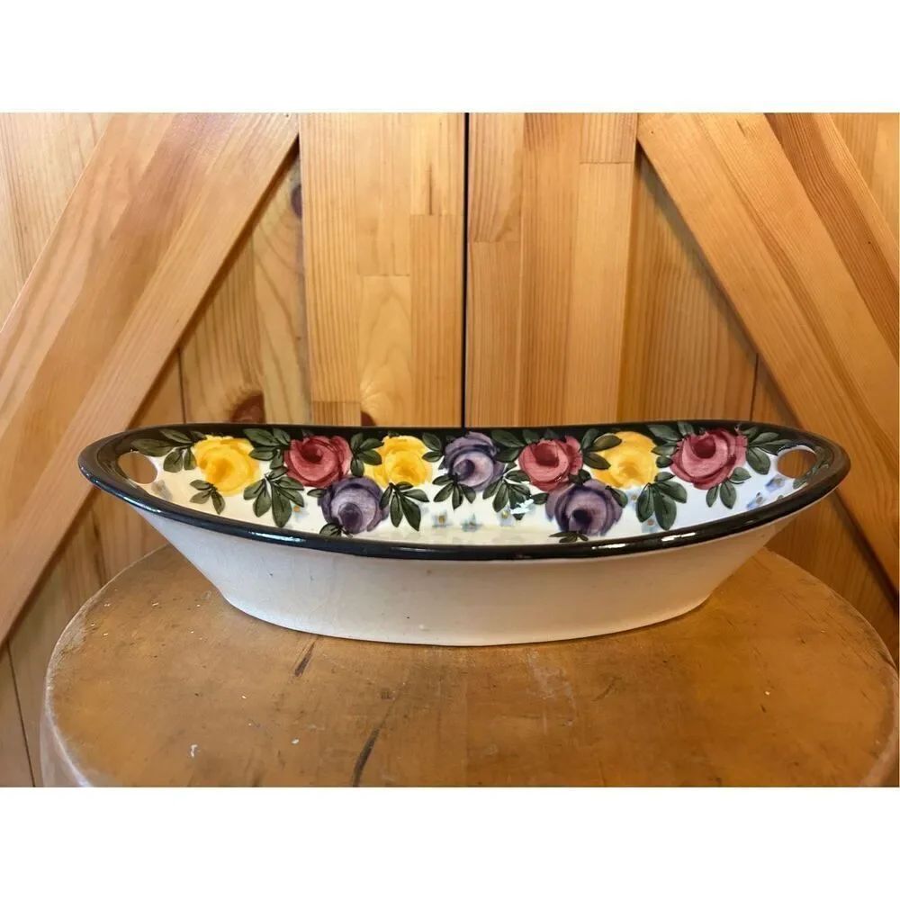 Vintage oval serving bowl floral with cut outs made in Germany (8874)Damage Rea